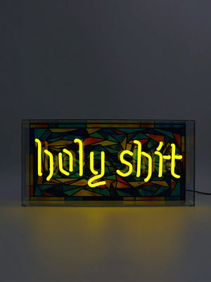 'Holy Shit' Glass Neon Light Box - Yellow