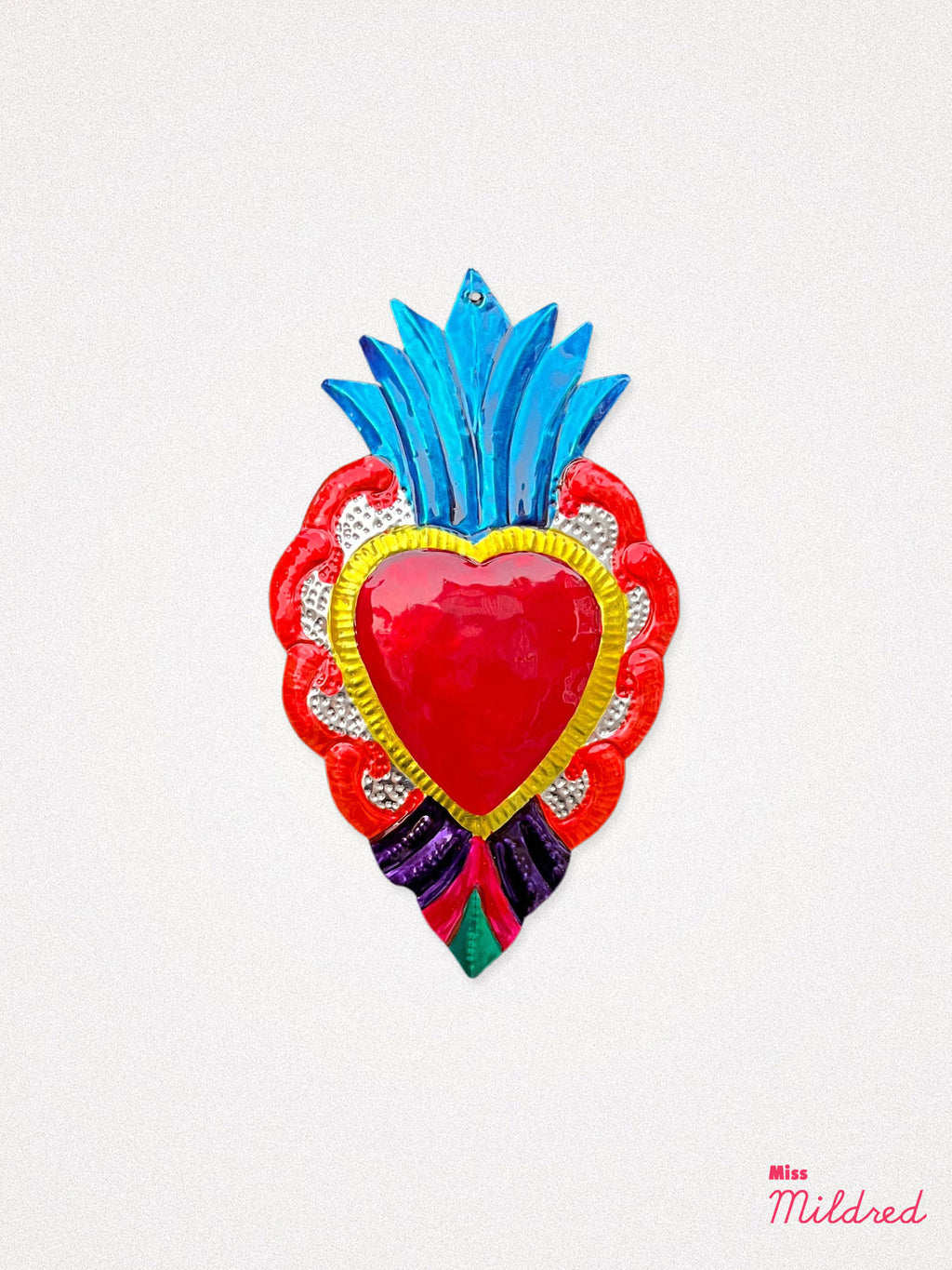 Mexican Tin Heart Milagro Decoration - Blue