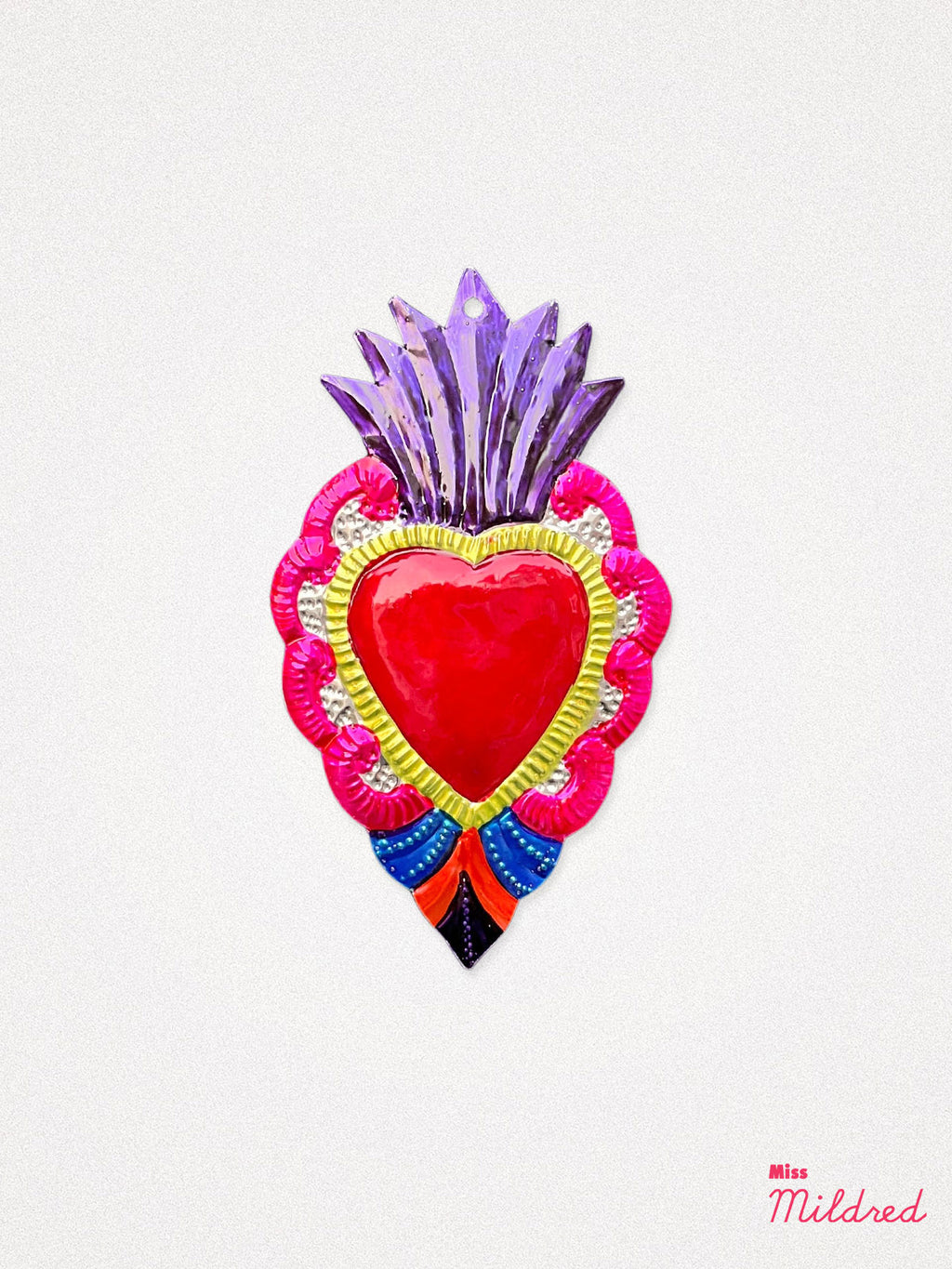 Mexican Tin Heart Milagro Decoration - Purple