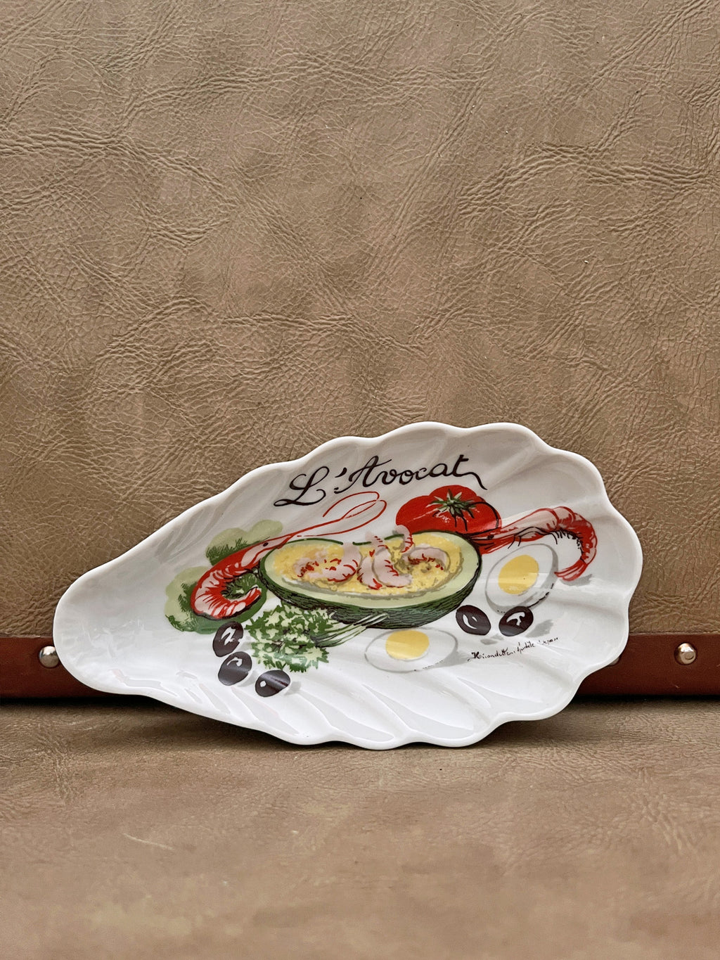 Vintage Porcelain Avocado Pear Dish by L'Hirondelle - Shrimp Design