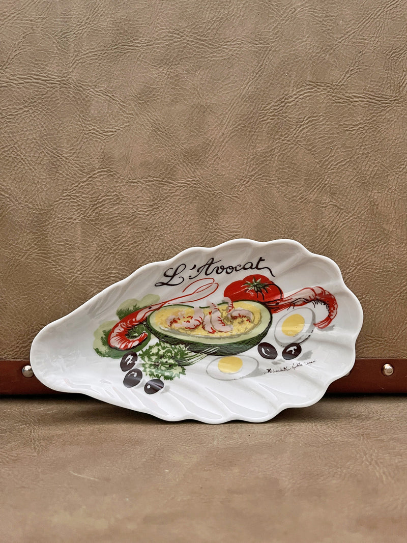 Vintage Porcelain Avocado Pear Dish by L'Hirondelle - Shrimp Design