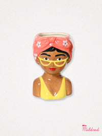 Beach Lady Bust Planter - Yellow