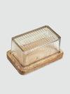 Beurre Ribbed Glass and Wooden Butter Dish