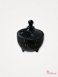 Ribbed Black Glass Trinket Jar Pot