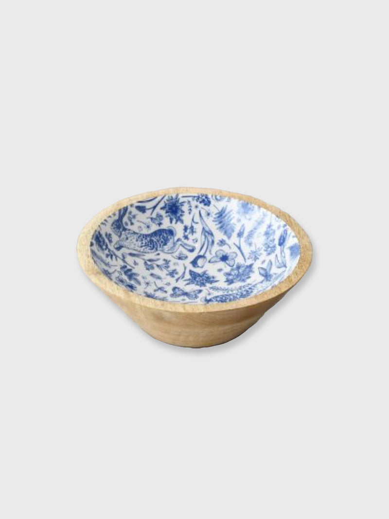 Blue Floral Rabbit Wooden Bowl - 17cm