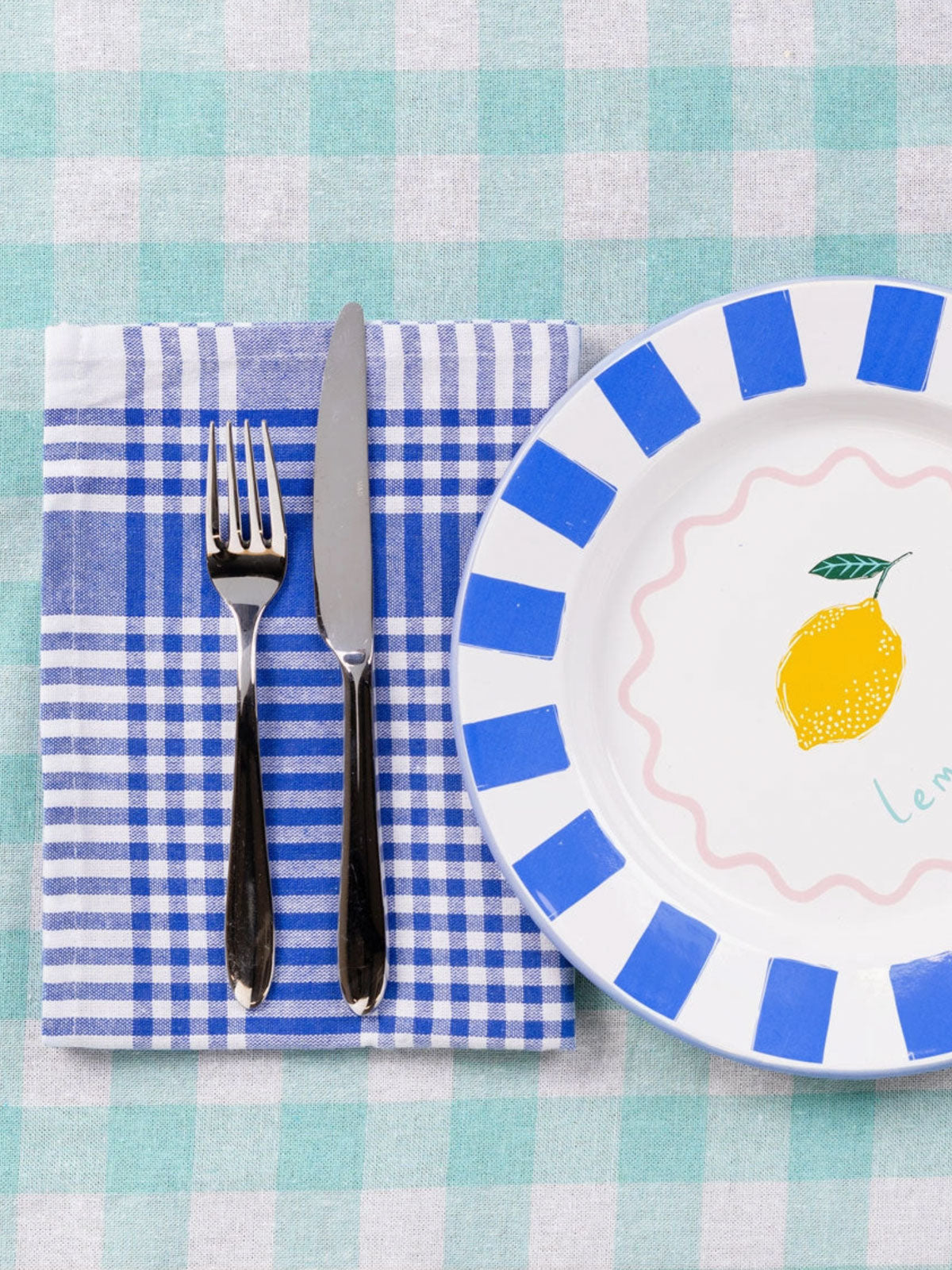 Blue Gingham Fabric Napkins - Set of 4