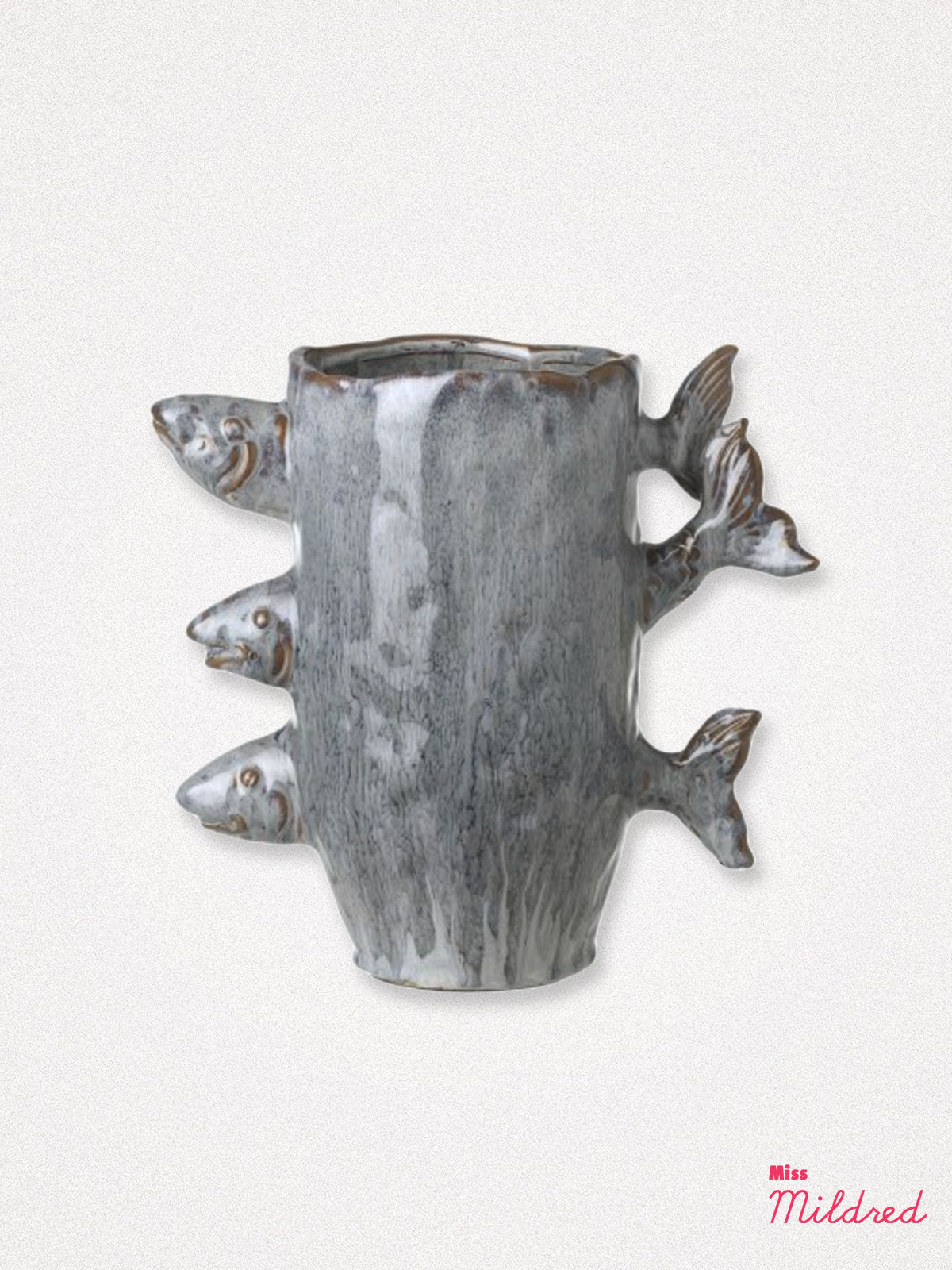 Ceramic Fish Design Vase Blue Grey - 23cm