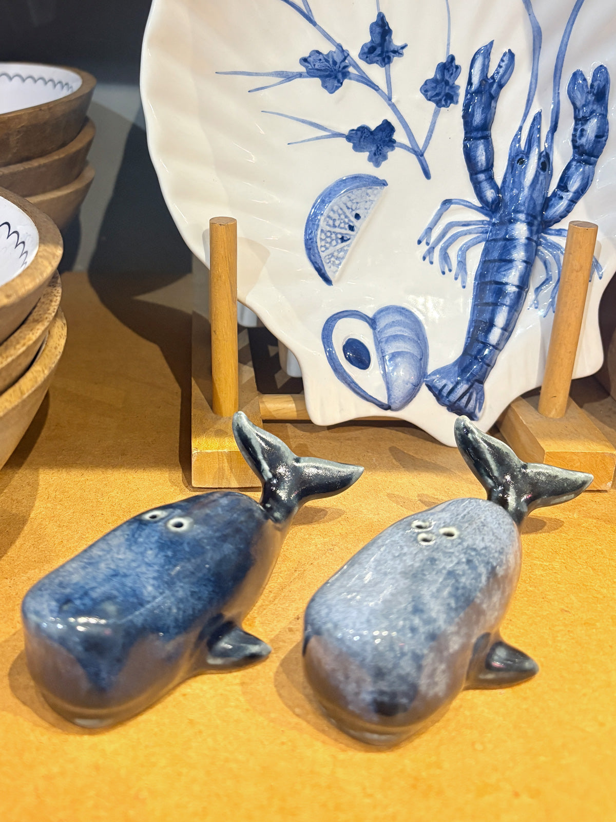 Blue Grey Whale Shaped Salt and Pepper Pot Shakers