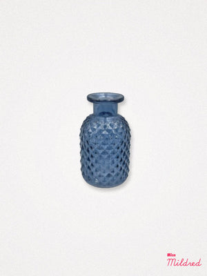 Blue Glass Hob Nail Bottle Vase - 9.2cm