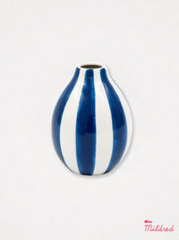 Blue & White Stripe Oval Vase - 13cm