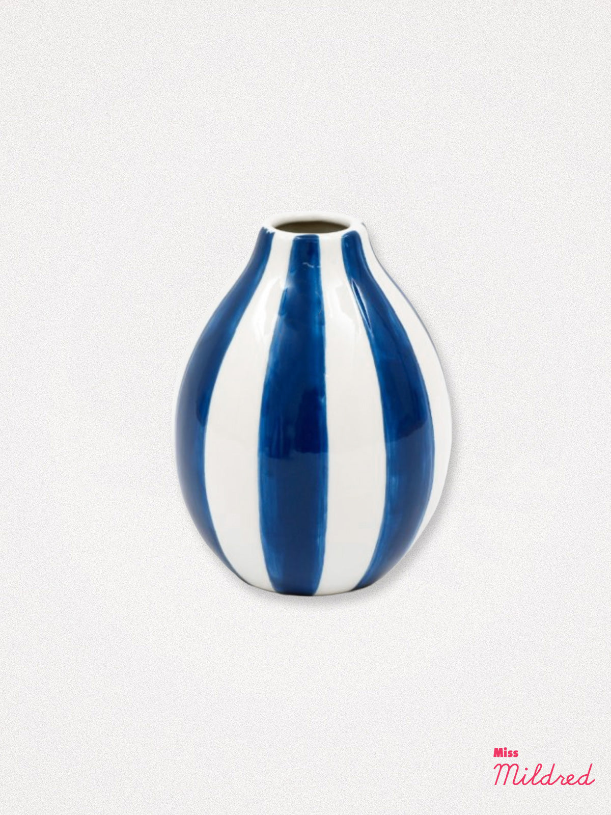 Blue & White Stripe Oval Vase - 13cm
