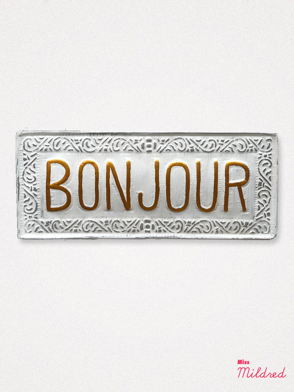 Bonjour - White Hanging Metal Sign - 38cm