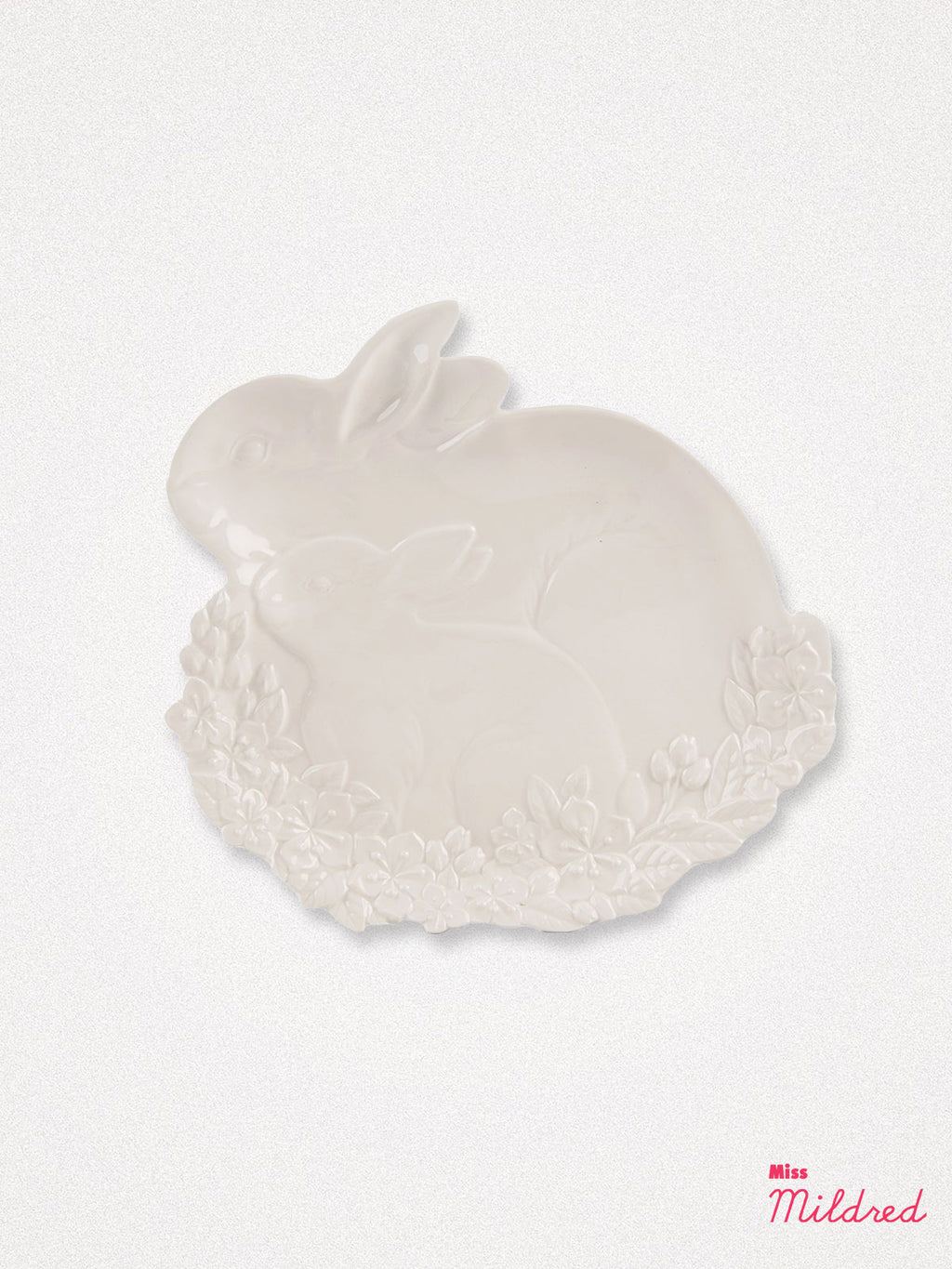 Ceramic Embossed Rabbit & Flower Dish