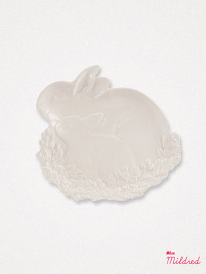 Ceramic Embossed Rabbit & Flower Dish
