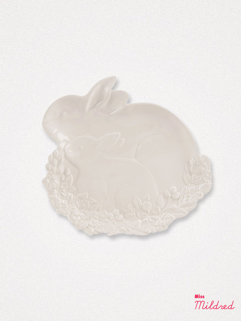 Ceramic Embossed Rabbit & Flower Dish