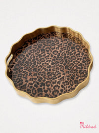 Wavy Gold Edge 'Leopard Print' Round Serving Tray - Large