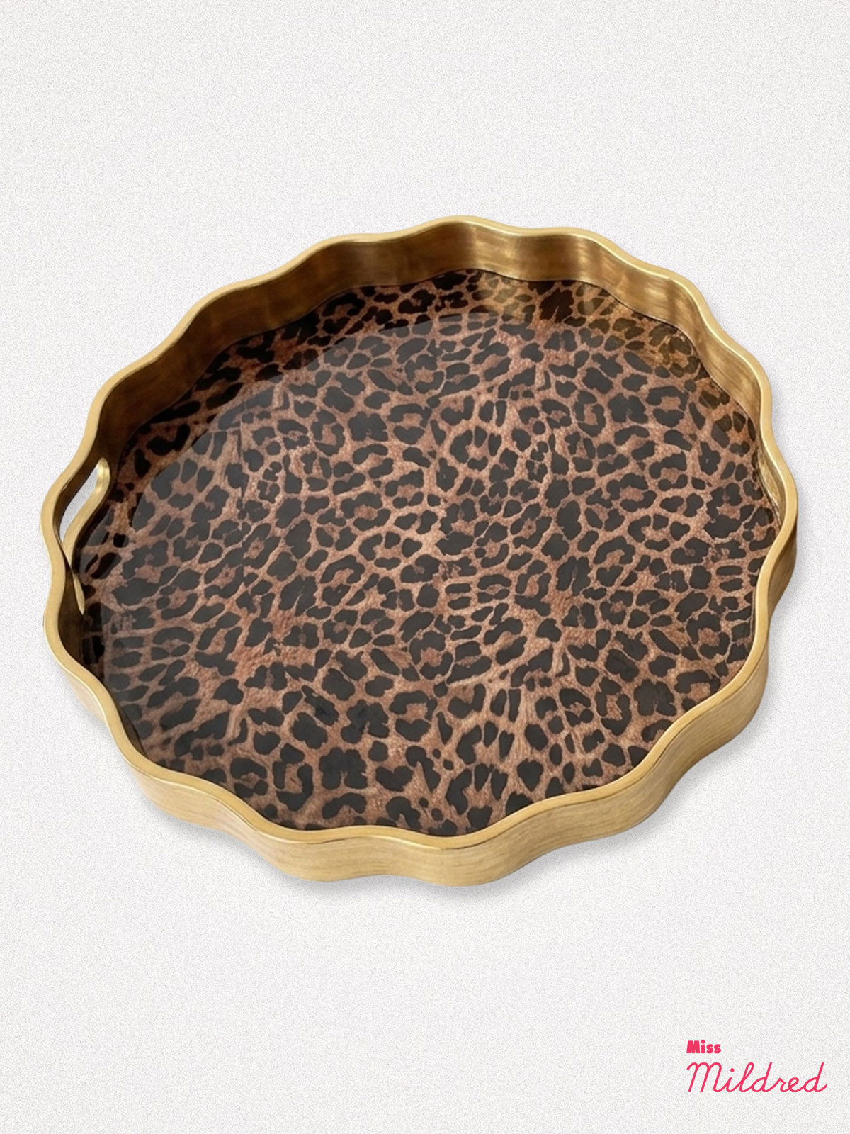 Wavy Gold Edge 'Leopard Print' Round Serving Tray - Large
