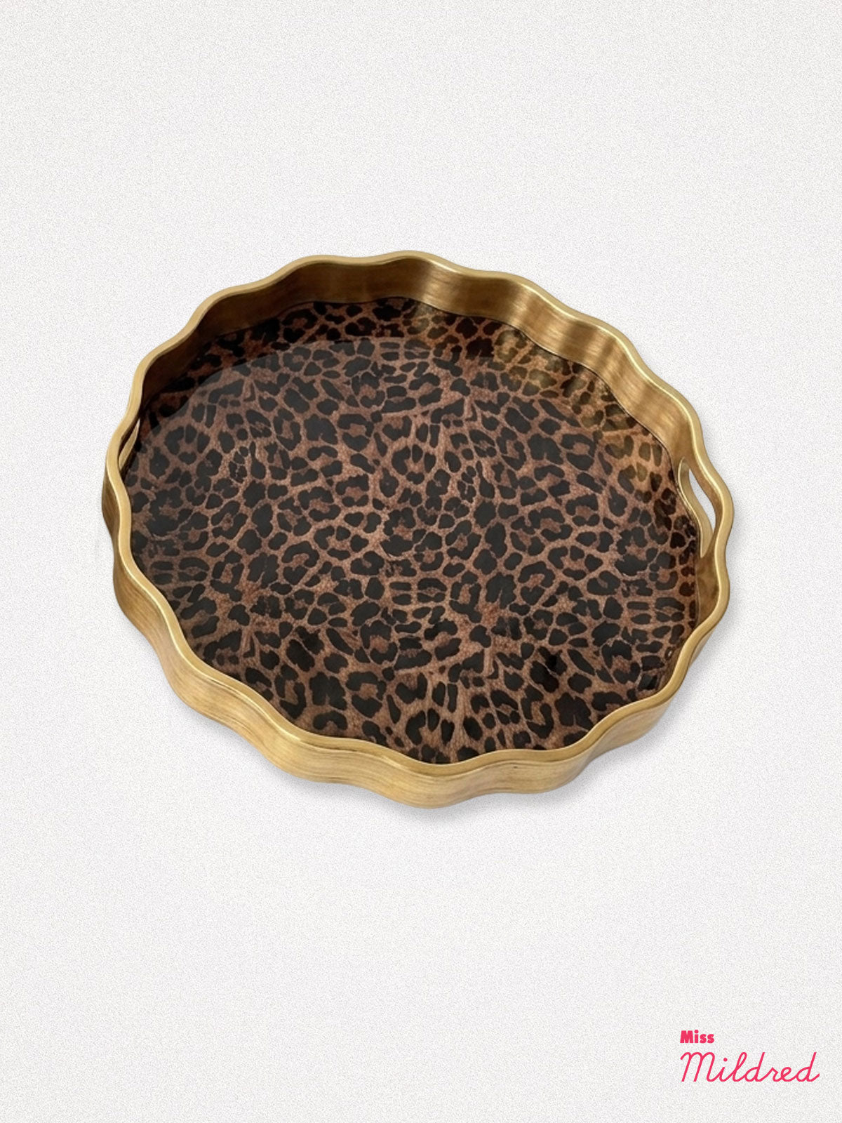 Wavy Gold Edge 'Leopard Print' Round Serving Tray - Medium