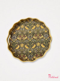 Wavy Gold Edge 'Strawberry Thief' Round Serving Tray - Medium