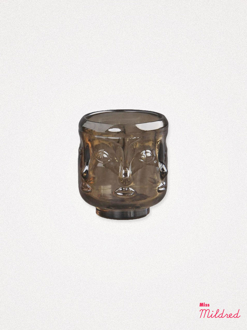 Multi Face Glass Candle Holder Amber - 8cm