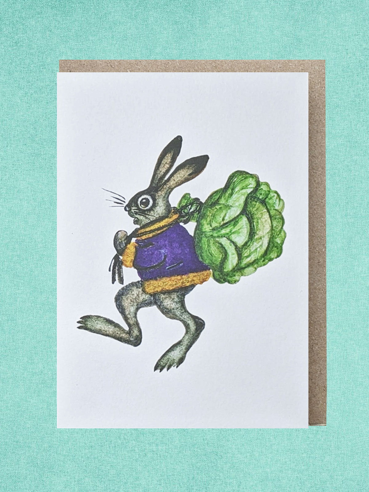 Kapelki Art Greeting Card - Rabbit with Cabbage