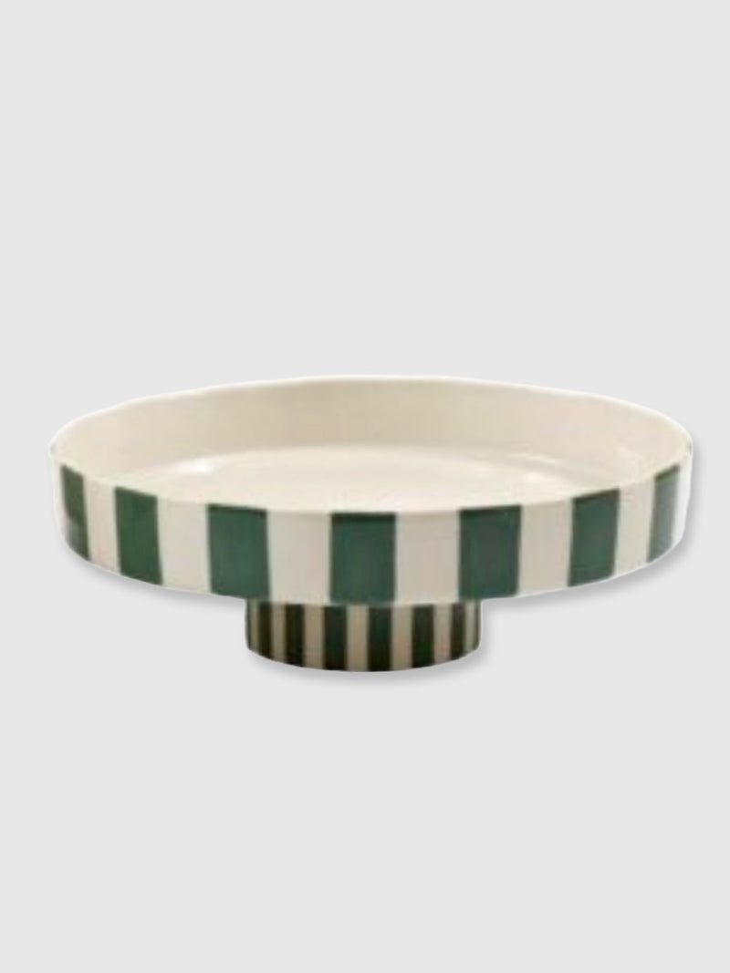 Cabana Stripe Ceramic Cake Stand - Green