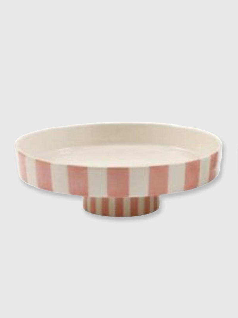 Cabana Stripe Ceramic Cake Stand - Pink