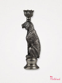 Tiger Candlestick Holder - Antique Silver Colour