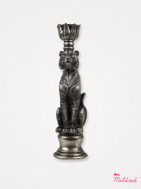 Tiger Candlestick Holder - Antique Silver Colour