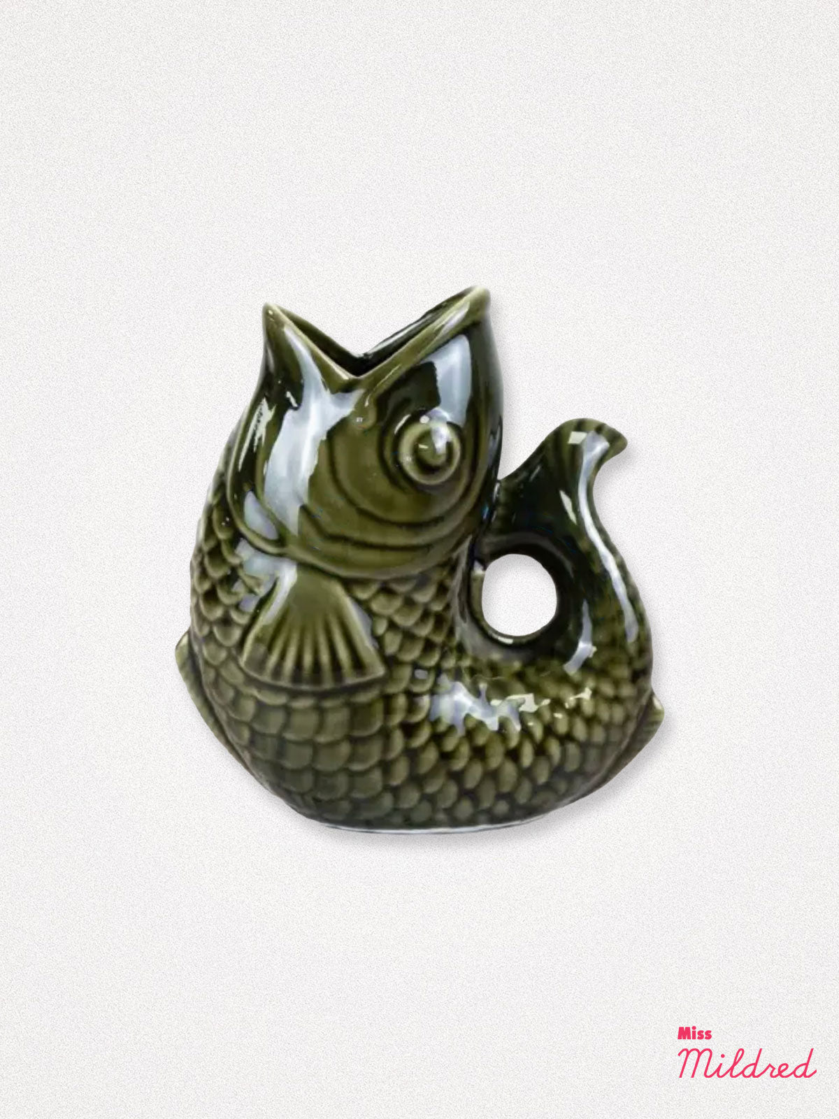 Ceramic Fish Jug Vase - Olive Green