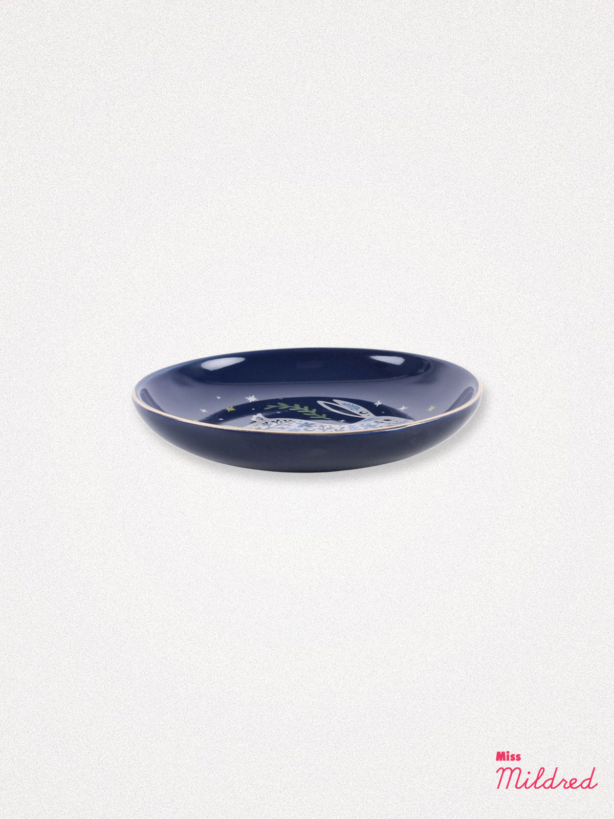 Ceramic Leaping Hare Round Trinket Dish