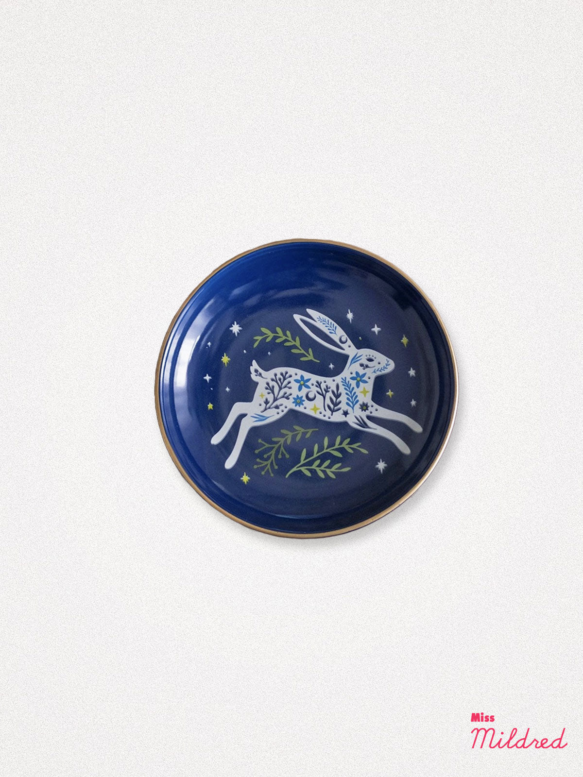 Ceramic Leaping Hare Round Trinket Dish