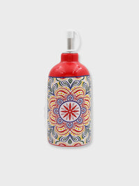 Ceramic Tuscany Print Oil Pourer Bottle - Red Orange