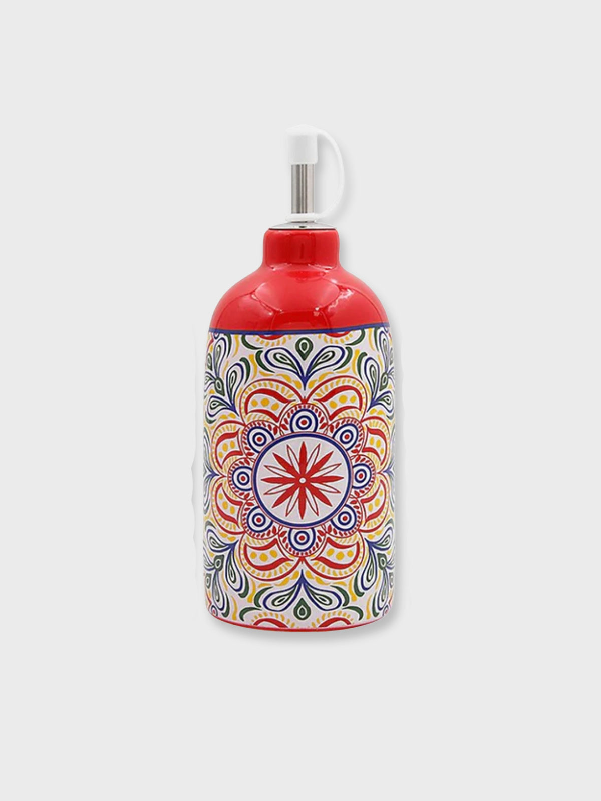 Ceramic Tuscany Print Oil Pourer Bottle - Red Orange