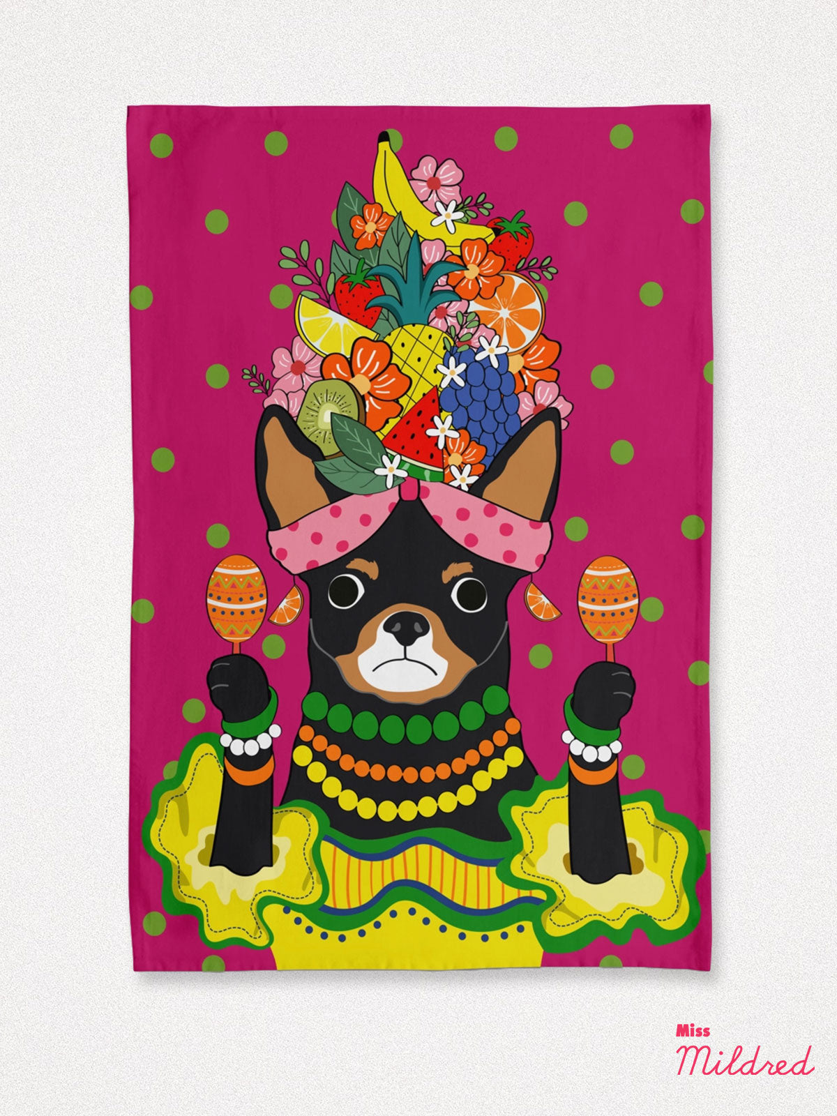 Chihuahua Carmen Miranda Fruit Hat - Cotton Tea Towel