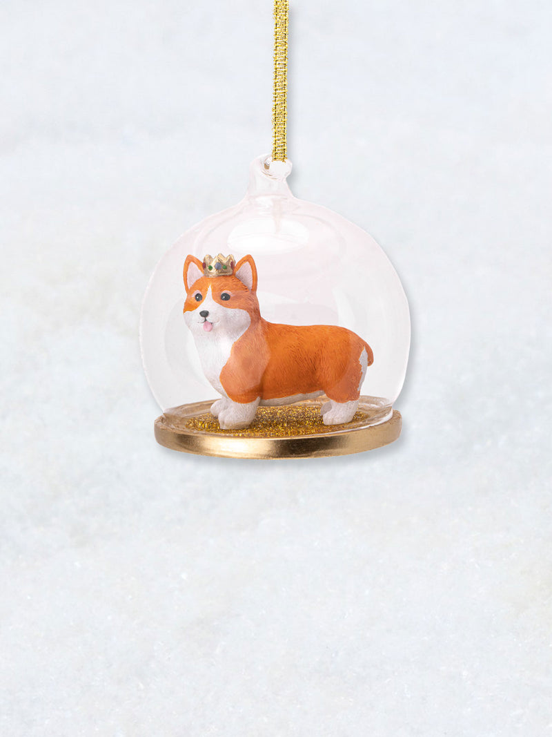 Christmas Decoration - Corgi with Crown Dome Bauble