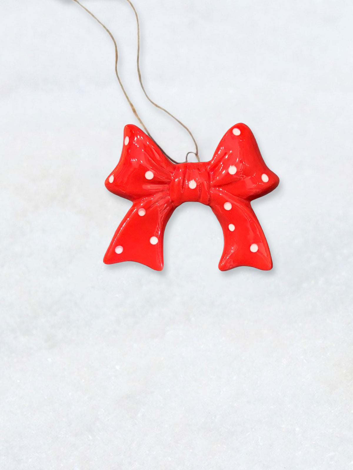 Christmas Decoration - Red Polka Dot Ceramic Bow