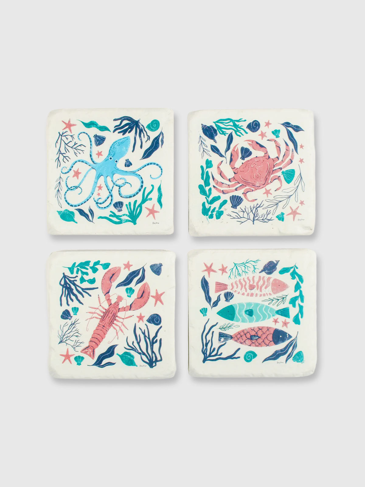 Sea Creatures Tile Coasters - Set of 4