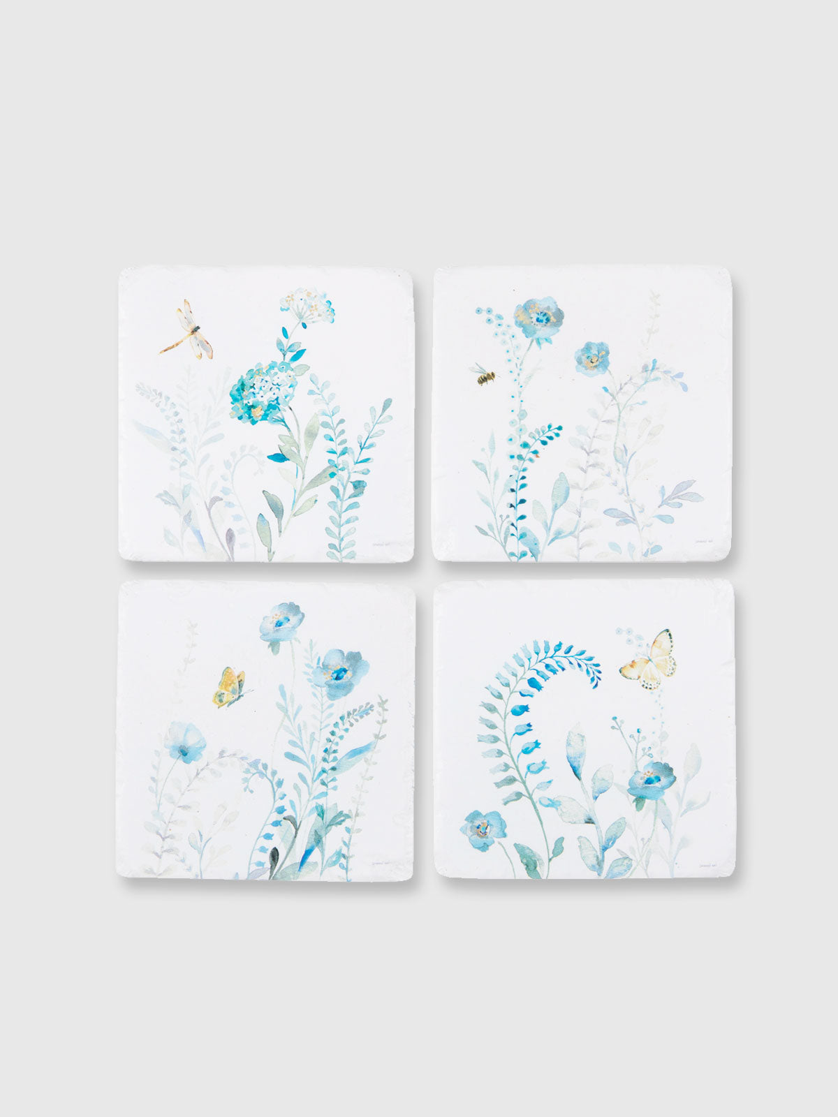 Blue Flower Coasters - Set of 4