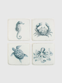 Coastal Sea Creatures Tile Coasters - Set of 4