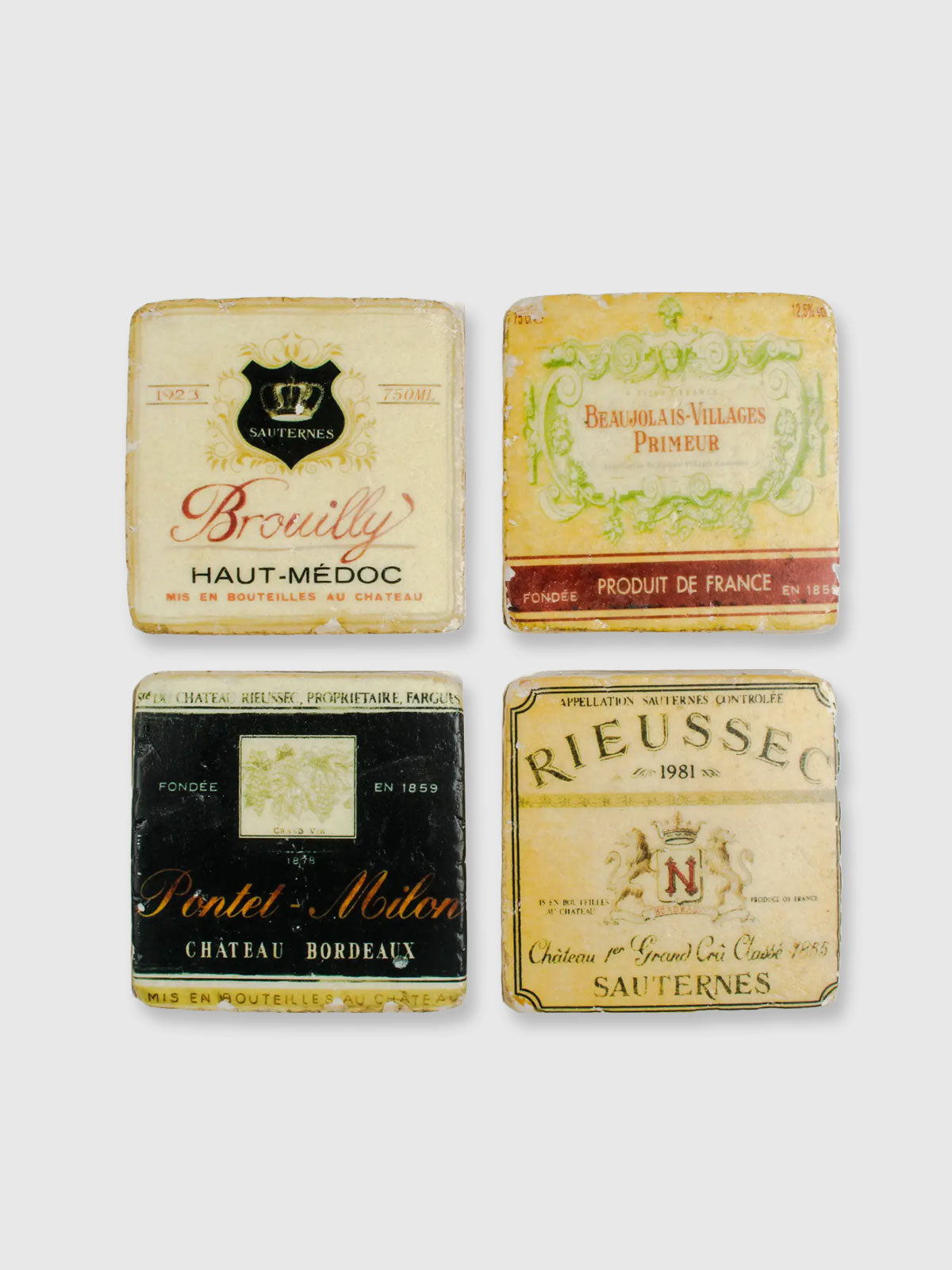 Vintage Wine Labels Coasters - Set of 4
