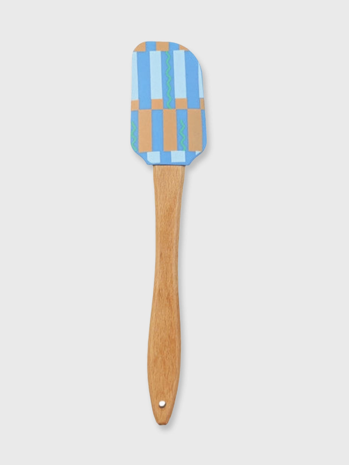 Colourful Wood & Silicone Spatula - Blue Geometric