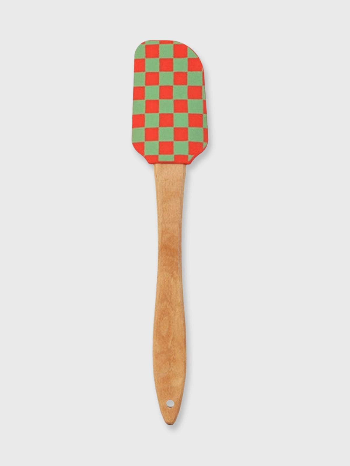 Colourful Wood & Silicone Spatula - Red Check