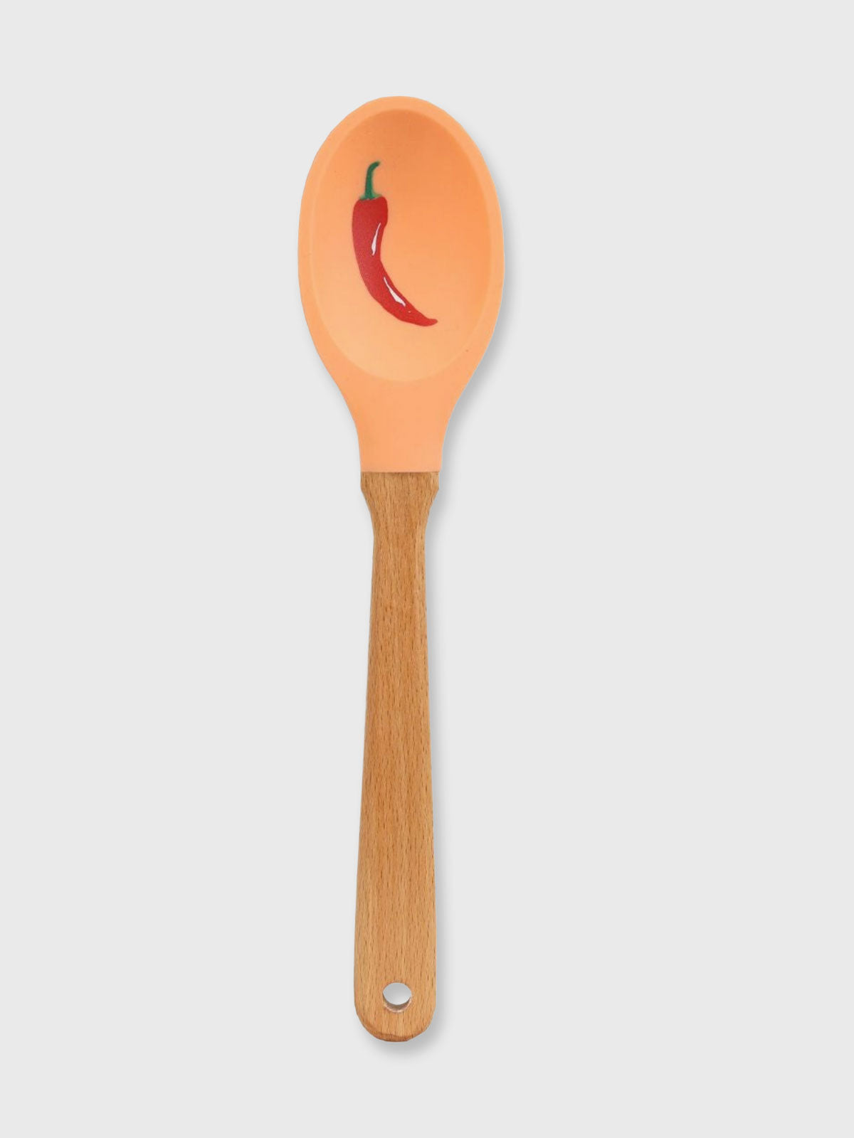 Colourful Wood & Silicone Spoon - Chilli