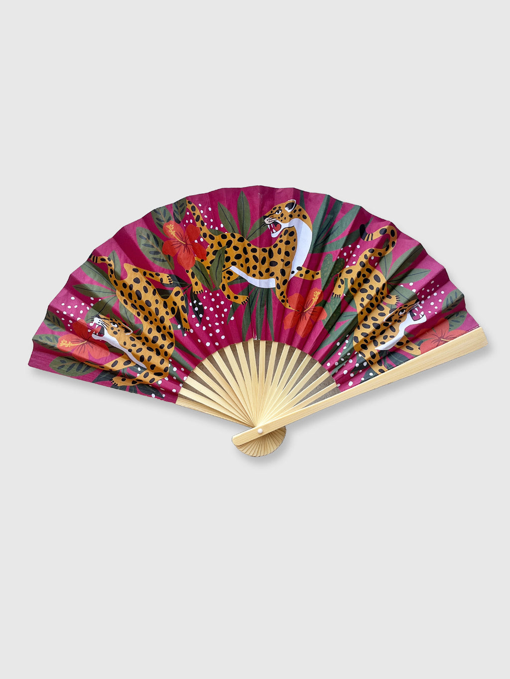 Crouching Leopard Paper Fan - Pink