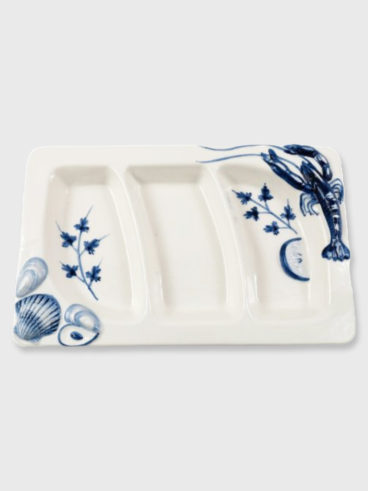 Ceramic Blue Lobster Shell Trio Serving Plate - 31.8cm