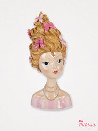 Elegant Lady Head Bust Figurine with Pink Bows - 33cm
