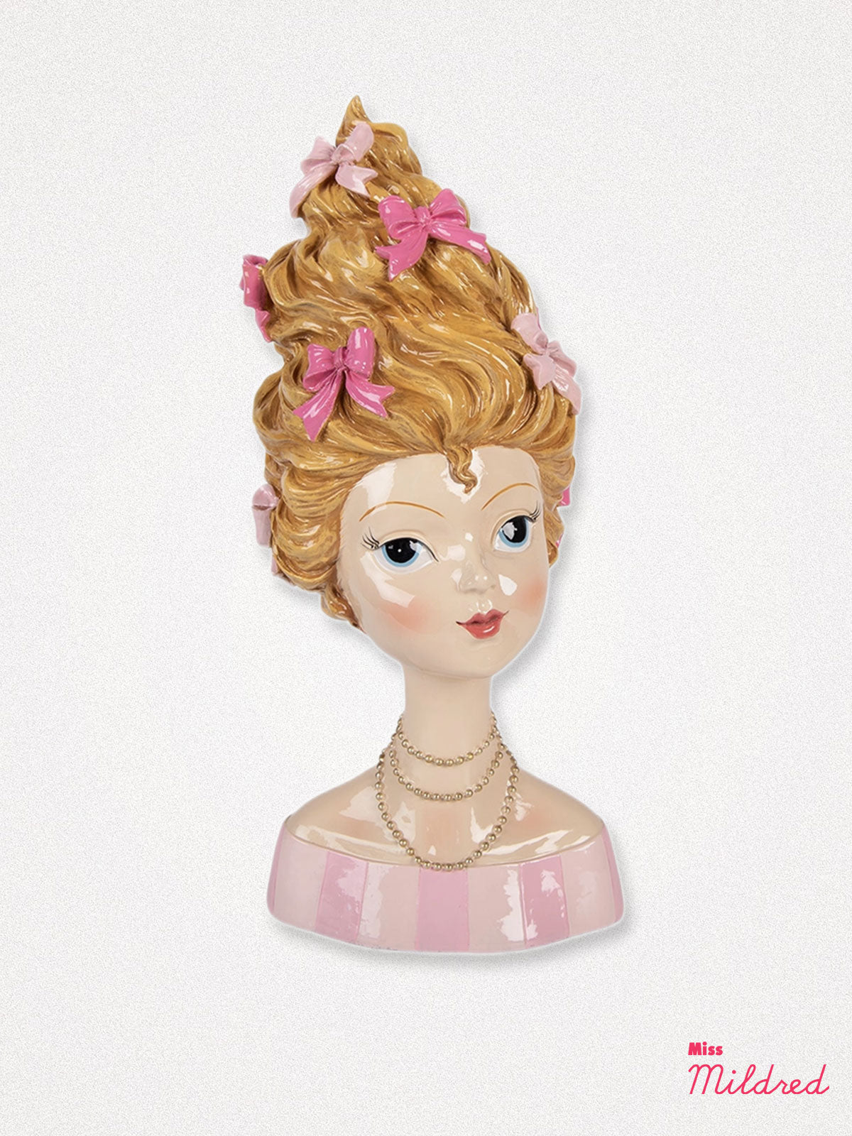 Elegant Lady Head Bust Figurine with Pink Bows - 33cm