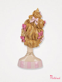 Elegant Lady Head Bust Figurine with Pink Bows - 33cm