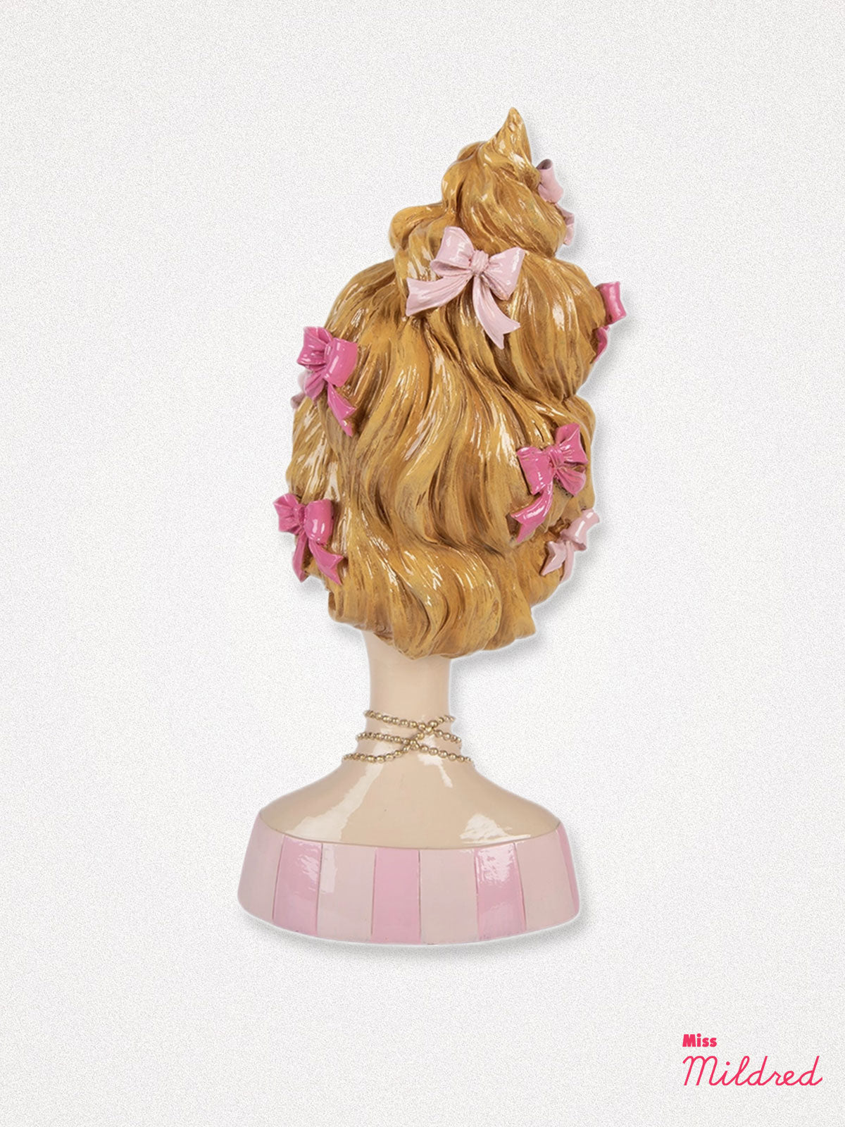 Elegant Lady Head Bust Figurine with Pink Bows - 33cm
